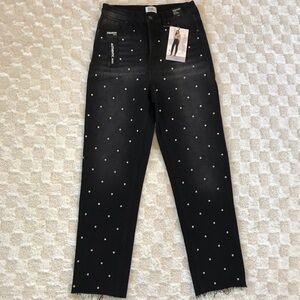 Simple Society NWOT Embellished High Waist Black Denim Jeans
